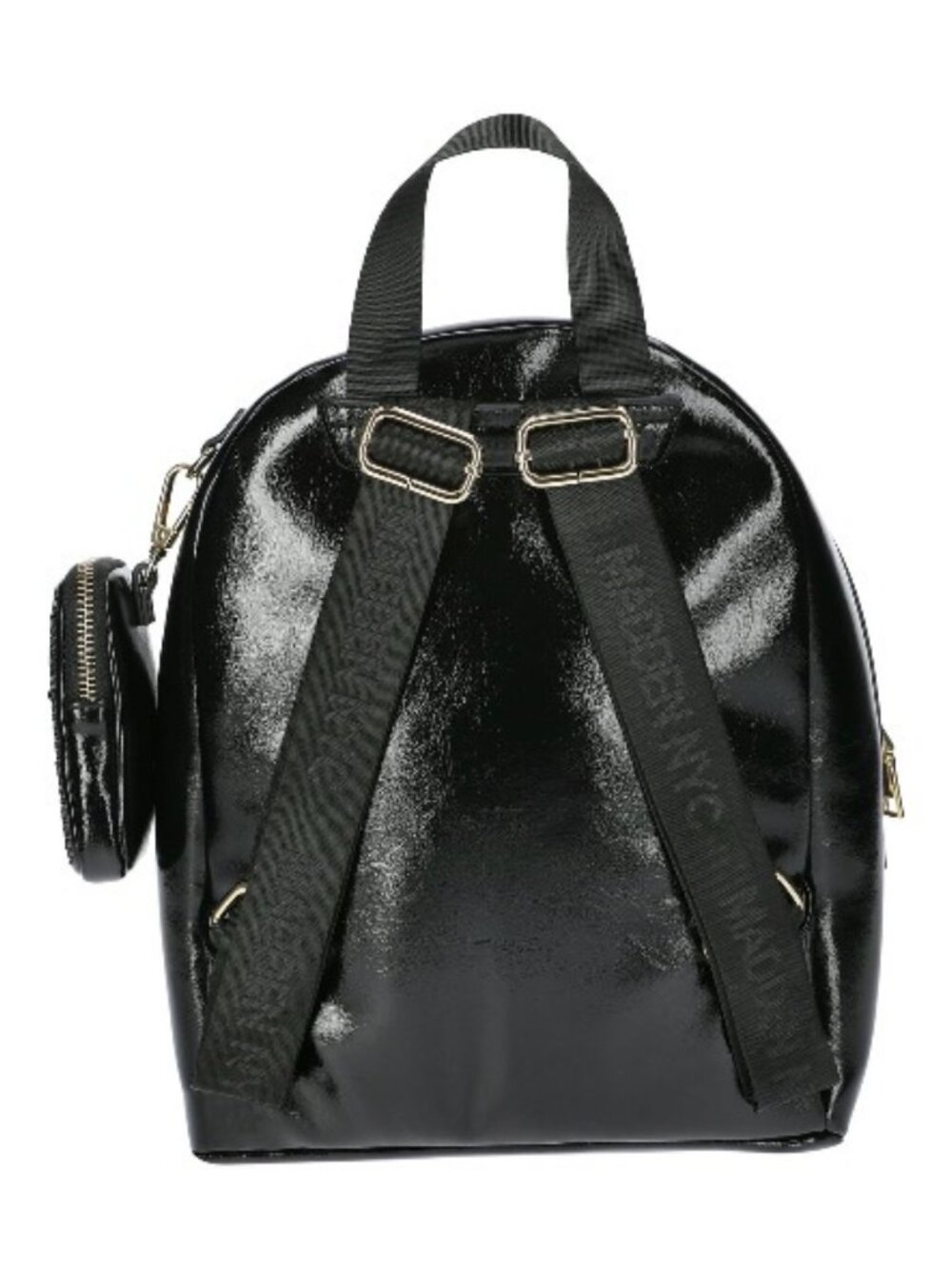 Madden NYC Black Patent Backpack Zip Closure Gold Hardware Coin Purse - Picture 4 of 4